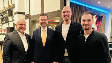 v.l.: Jürg Haseloff (FDP Stadtverbandsvorsitzender LP), Generalsekretär Marco Buschmann, Dr. Torben Terwey (Vorstand LP), Fabian Griewel (MdB)