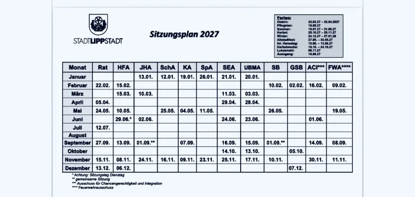 Sitzungsplan 2027